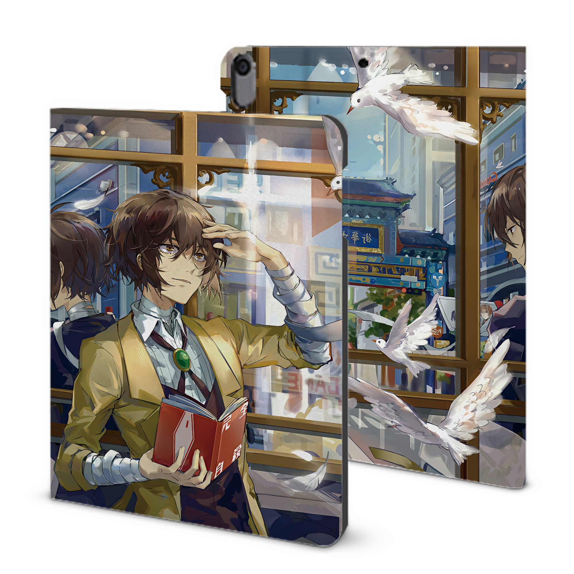 （画像用） 文豪ストレイドッグス Bungo Stray Dogs IPad ケース ブック型 PUレザー TPU 耐衝撃 軽量 薄型 ペン収納なし 全面保護 IPad 各モデル対応